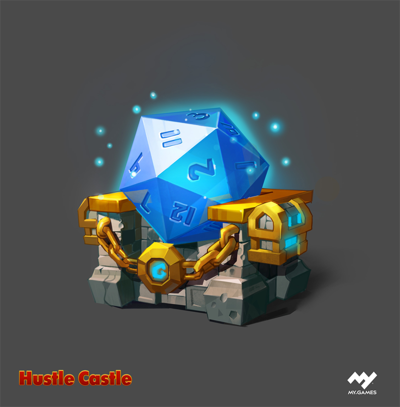 Treasure chest with a glowing die
